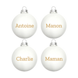 Lot de 4 boules de Noël blanches en verre brillantes personnalisées