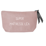 Petite pochette Cadeau Maîtresse personnalisé Rose poudré Lin