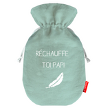 Bouillotte fête des pères en lin de couleur vert amande personnalisée