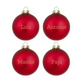 Lot de 4 boules de Noël rouges en verre mates personnalisées