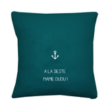 Coussin Cadeau Fête des Mères / Grand-mères personnalisé Bleu pétrole Lin