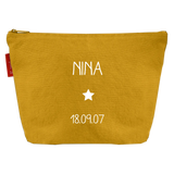 Trousse de toilette Cadeau Bébé personnalisé Jaune moutarde Coton
