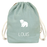 Sac à dos Cadeau naissance personnalisé Vert amande Gaze de coton