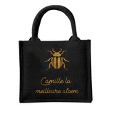 Petit Sac en toile de jute Cadeau noir, Maîtresse personnalisé