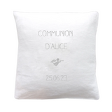 Coussin Cadeau Baptême / Communion personnalisé Blanc Lin