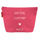 Pochette Cadeau Baptême / Communion personnalisé Rose grenadine Coton