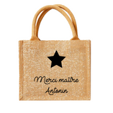 Petit Sac en toile de jute pailleté, Cadeau Maîtresse personnalisé