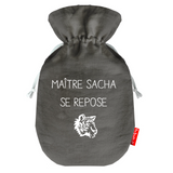 Bouillotte pour maîtresse en lin de couleur gris ardoise personnalisée