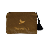 Pochette velours Baptême et Communion Caramel personnalisée