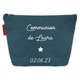 Pochette Cadeau Baptême / Communion personnalisé Bleu pétrole Coton