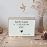 Box lumineuse Cadeau Maîtresse Nounou personnalisé Gris ciment