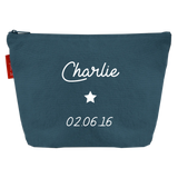 Trousse de toilette Cadeau Bébé personnalisé Bleu pétrole Coton