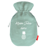 Bouillotte pour maîtresse en lin de couleur vert amande personnalisée