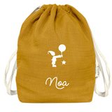 Sac à dos Cadeau Baptême Communion personnalisé Jaune moutarde Gaze de coton