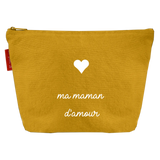 Trousse de toilette Cadeau Fête des Mères et Grand-mères personnalisé Jaune moutarde Coton