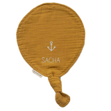 Doudou Bébé Jaune moutarde personnalisé Gaze de coton