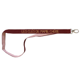 Porte clés Long Cadeau Fête des Mères / Grand-mères personnalisé Bordeau pois rose