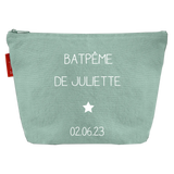 Pochette Cadeau Baptême / Communion personnalisé Vert amande Coton