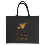 Cabas Cadeau Mariage personnalisé Toile de jute noir
