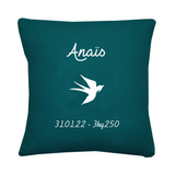 Coussin Cadeau Bébé personnalisé Bleu pétrole Lin