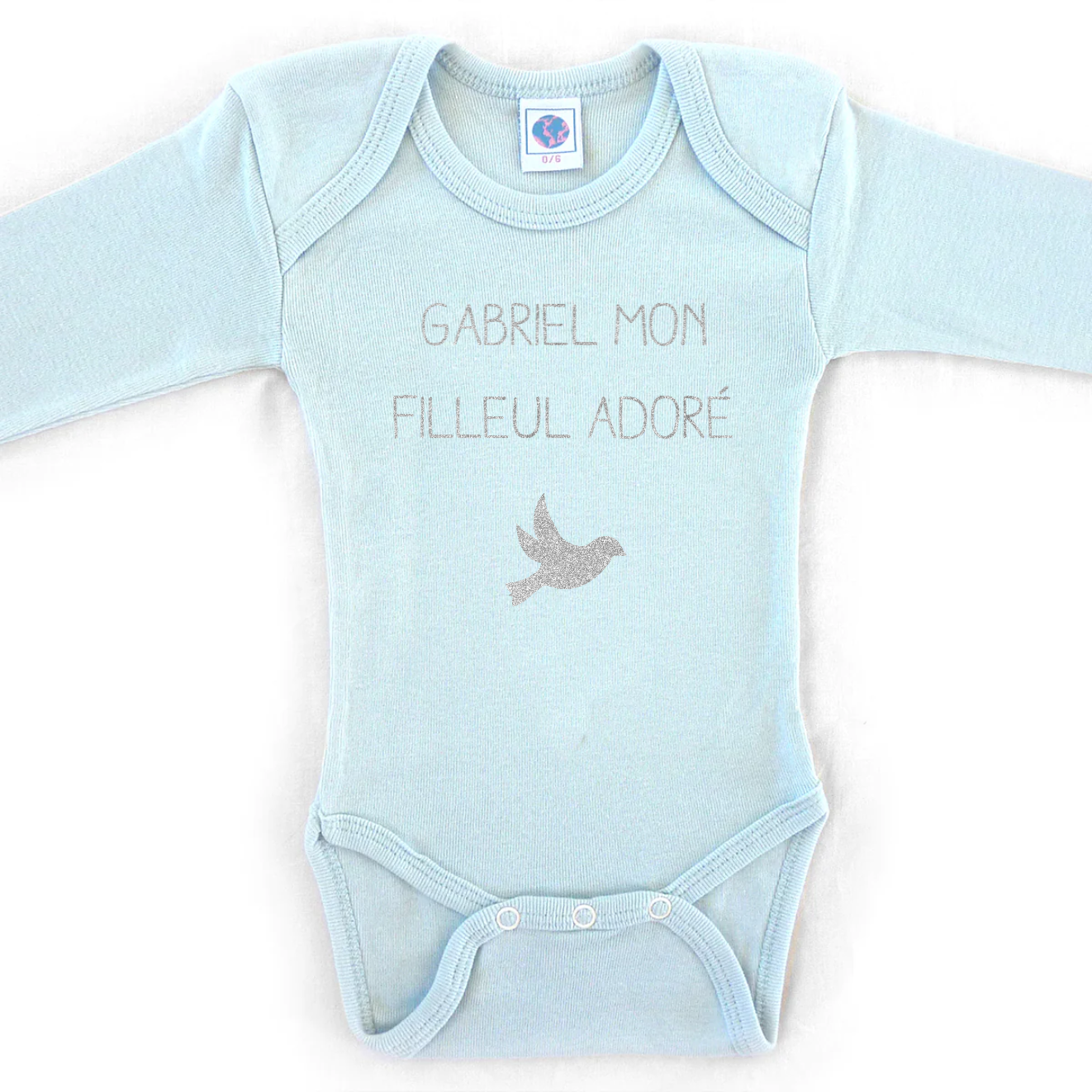 Body Bebe personnalise Bleu ciel Coton Les griottes