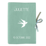 Protège carnet de santé Cadeau Bébé personnalisé Vert amande Lin