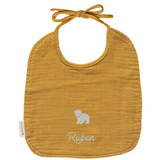 Bavoir Cadeau Naissance personnalisé Moutarde Gaze de coton