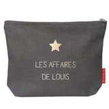 Pochette Ecole personnalisée Gris ardoise lin