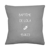 Coussin Cadeau Baptême / Communion personnalisé Gris ciment Lin