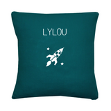 Coussin Cadeau Enfant personnalisé Bleu pétrole Lin