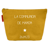 Pochette Cadeau Baptême / Communion personnalisé Jaune moutarde Coton
