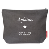 Trousse de toilette Cadeau Bébé personnalisé Gris ardoise lin