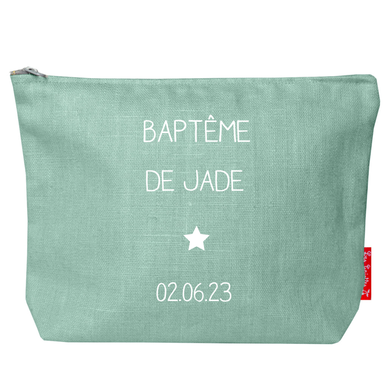 Pochette Cadeau Baptême / Communion personnalisé Vert amande lin