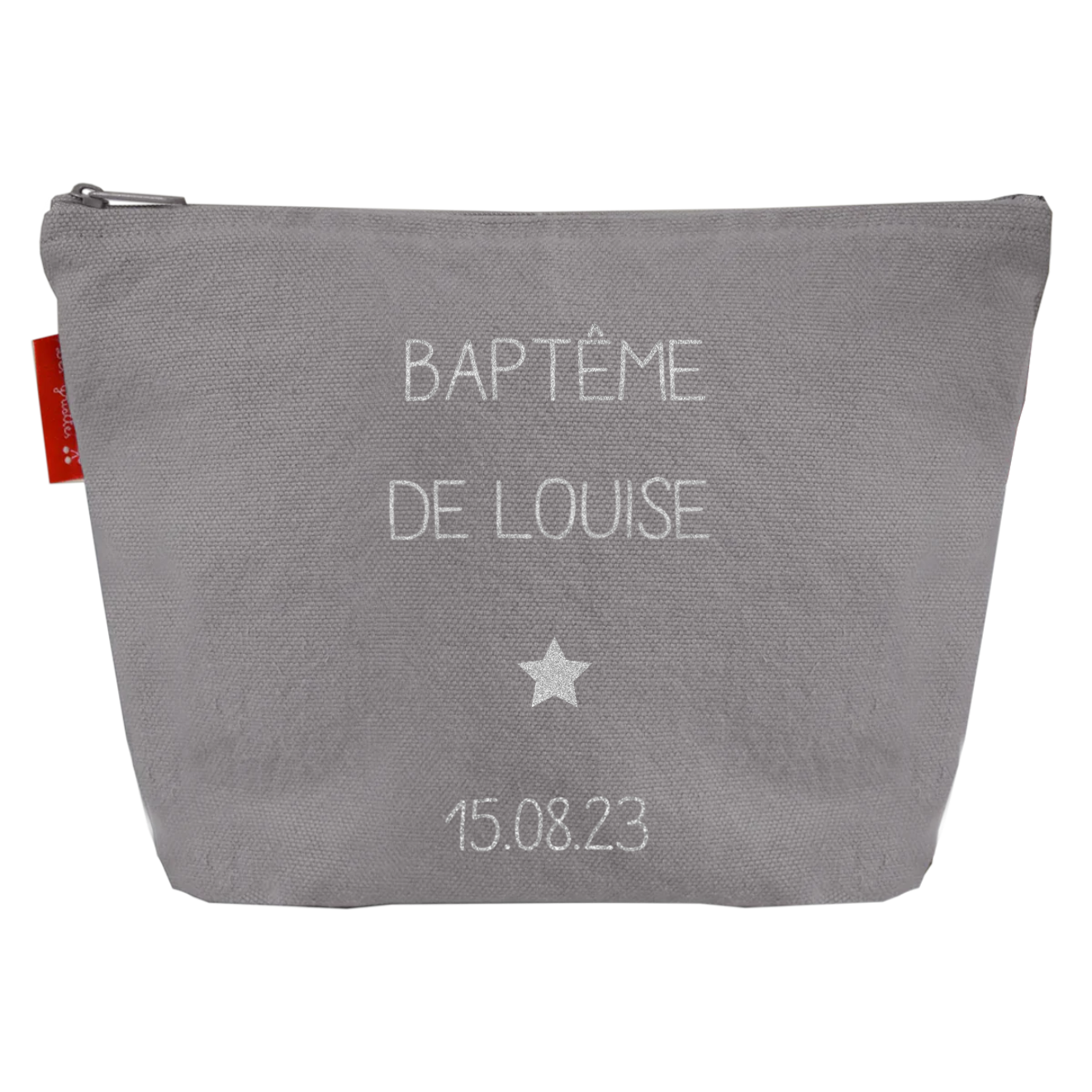 Pochette Cadeau Baptême / Communion personnalisé Gris ciment Coton