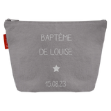 Pochette Cadeau Baptême / Communion personnalisé Gris ciment Coton