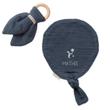 KIT Anneau dentition + Doudou Cadeau Naissance Bleu pétrole personnalisé Gaze de coton