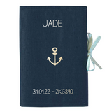 Protège carnet de santé Cadeau Enfant personnalisé Bleu pétrole Lin