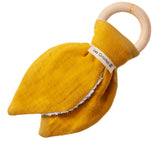 Anneau dentition Bébé Jaune moutarde personnalisé Gaze de coton