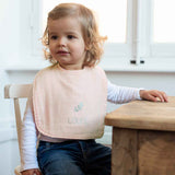 KIT Anneau dentition + Bavoir Cadeau Naissance Beige rosé personnalisé Gaze de coton