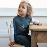 KIT Anneau dentition + Bavoir Cadeau Naissance Bleu pétrole personnalisé Gaze de coton