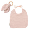 KIT Anneau dentition + Bavoir Cadeau Naissance Beige rosé personnalisé Gaze de coton