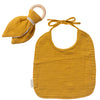KIT Anneau dentition + Bavoir Cadeau Naissance Jaune moutarde personnalisé Gaze de coton