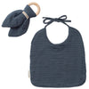 KIT Anneau dentition + Bavoir Cadeau Naissance Bleu pétrole personnalisé Gaze de coton