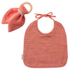 KIT Anneau dentition + Bavoir Cadeau Naissance Rose personnalisé Gaze de coton