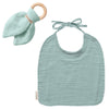 KIT Anneau dentition + Bavoir Cadeau Naissance Vert amande personnalisé Gaze de coton