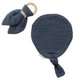 KIT Anneau dentition + Doudou Cadeau Naissance Bleu pétrole personnalisé Gaze de coton