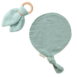 KIT Anneau dentition + Doudou Cadeau Naissance Vert amande personnalisé Gaze de coton