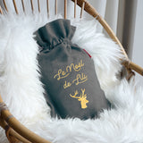 Bouillotte Noël en lin de couleur jaune personnalisée