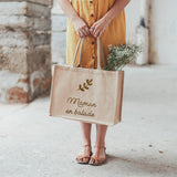 Sac cabas Cadeau Fête des mères / Grand mères personnalisé Toile de jute