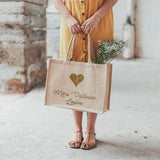 Sac cabas Cadeau Fête des mères / Grand mères personnalisé Toile de jute pailletée